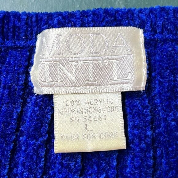 Moda Int'l Women's Blue Button Front Cropped Ribbed Cardigan Sweater Large - Picture 7 of 8